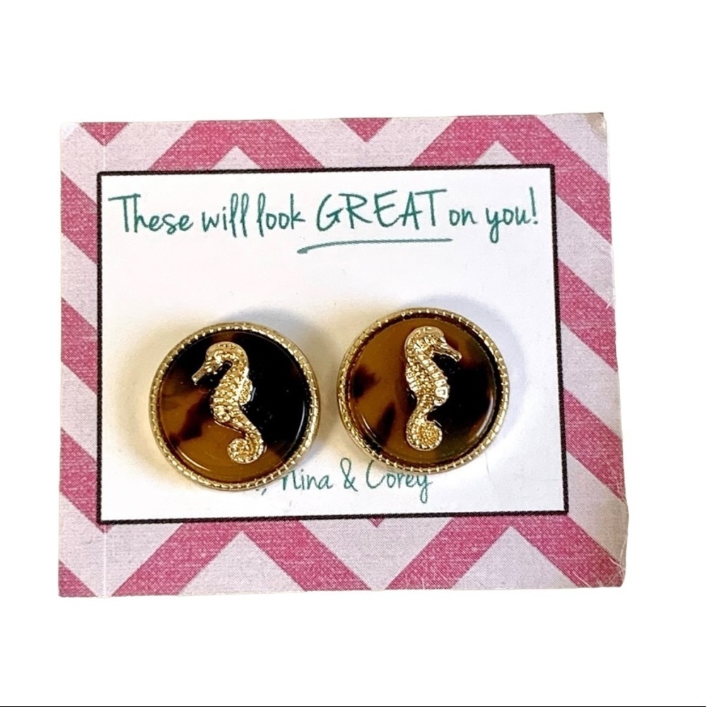 Boutique Tortoise Shell & Gold Seahorse Earrings